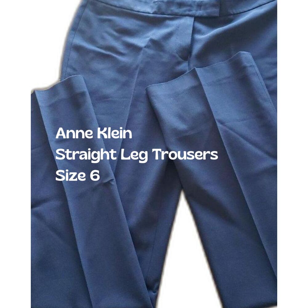 Anne Klein Navy Wool Blend Straight Leg Stretch Trousers Slacks Sz 6
